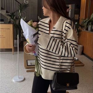 Arket Striped Sweater with collar size small